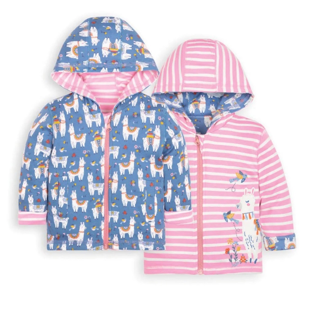 JOJO MAMAM BEBE 100% Cotton Lama Appliqué Reversible Hoodie Jacket
